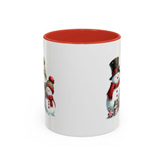 Snowman Family with Gingerbread House Mug , Christmas Accent Coffee Mug, Gift for Mom , Gift for Dad, Holiday gift 11 oz