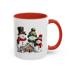 Snowman Family with Gingerbread House Mug , Christmas Accent Coffee Mug, Gift for Mom , Gift for Dad, Holiday gift 11 oz