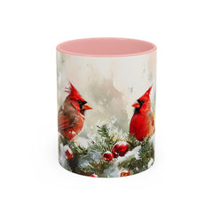 Red Cardinal Pair Winter Birds Mug ,Accent Coffee Mug 11 oz, Christmas Mug , Holiday Gift