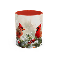 Red Cardinal Pair Winter Birds Mug ,Accent Coffee Mug 11 oz, Christmas Mug , Holiday Gift