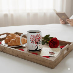 Romantic Cat Coffee Mug, Minimal Love Tree Mug, Valentine Gift for Cat Lovers, Cozy Couple Mug 11 oz