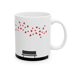Romantic Cat Coffee Mug, Minimal Love Tree Mug, Valentine Gift for Cat Lovers, Cozy Couple Mug 11 oz