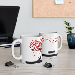 Romantic Cat Coffee Mug, Minimal Love Tree Mug, Valentine Gift for Cat Lovers, Cozy Couple Mug 11 oz