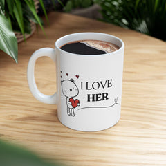Valentine Mug for Girlfriend – Cute Bear Holding Heart Coffee Mug, Romantic Love Gift, 11 oz