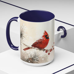 Cardinal Accent Coffee Mug - Holiday Gift, Nature Lover's Decor, Cozy Home Essentials, Bird Themed Kitchenware, Seasonal Beverage 15 oz