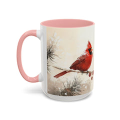 Cardinal Accent Coffee Mug - Holiday Gift, Nature Lover's Decor, Cozy Home Essentials, Bird Themed Kitchenware, Seasonal Beverage 15 oz