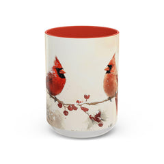 Cardinal Accent Coffee Mug - Holiday Gift, Nature Lover's Decor, Cozy Home Essentials, Bird Themed Kitchenware, Seasonal Beverage 15 oz