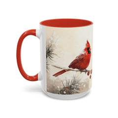 Cardinal Accent Coffee Mug - Holiday Gift, Nature Lover's Decor, Cozy Home Essentials, Bird Themed Kitchenware, Seasonal Beverage 15 oz