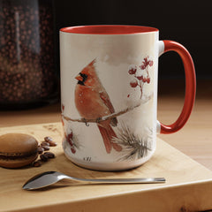 Cardinal Accent Coffee Mug - Holiday Gift, Nature Lover's Decor, Cozy Home Essentials, Bird Themed Kitchenware, Seasonal Beverage 15 oz