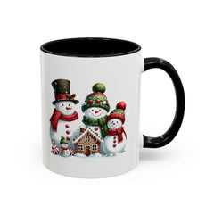 Snowman Family with Gingerbread House Mug , Christmas Accent Coffee Mug, Gift for Mom , Gift for Dad, Holiday gift 11 oz