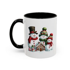 Snowman Family with Gingerbread House Mug , Christmas Accent Coffee Mug, Gift for Mom , Gift for Dad, Holiday gift 11 oz