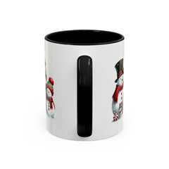 Snowman Family with Gingerbread House Mug , Christmas Accent Coffee Mug, Gift for Mom , Gift for Dad, Holiday gift 11 oz