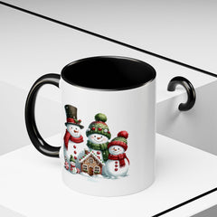 Snowman Family with Gingerbread House Mug , Christmas Accent Coffee Mug, Gift for Mom , Gift for Dad, Holiday gift 11 oz