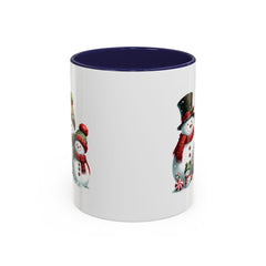 Snowman Family with Gingerbread House Mug , Christmas Accent Coffee Mug, Gift for Mom , Gift for Dad, Holiday gift 11 oz