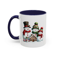 Snowman Family with Gingerbread House Mug , Christmas Accent Coffee Mug, Gift for Mom , Gift for Dad, Holiday gift 11 oz