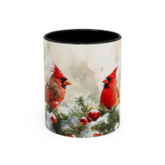 Red Cardinal Pair Winter Birds Mug ,Accent Coffee Mug 11 oz, Christmas Mug , Holiday Gift