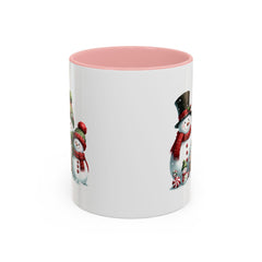 Snowman Family with Gingerbread House Mug , Christmas Accent Coffee Mug, Gift for Mom , Gift for Dad, Holiday gift 11 oz
