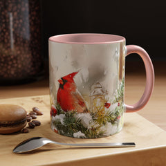 Red Cardinal Pair Winter Birds Mug ,Accent Coffee Mug 11 oz, Christmas Mug , Holiday Gift