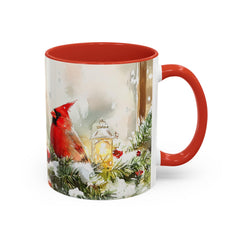 Red Cardinal Pair Winter Birds Mug ,Accent Coffee Mug 11 oz, Christmas Mug , Holiday Gift