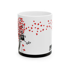 Romantic Cat Coffee Mug, Minimal Love Tree Mug, Valentine Gift for Cat Lovers, Cozy Couple Mug 11 oz