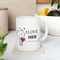 Valentine Mug for Girlfriend – Cute Bear Holding Heart Coffee Mug, Romantic Love Gift, 11 oz