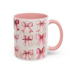 Pink Watercolor Bows Mug , Accent Coffee Mug,Coquette Bow Mug, Pink Aesthetic Coffee Cup, Girly Valentine Mug