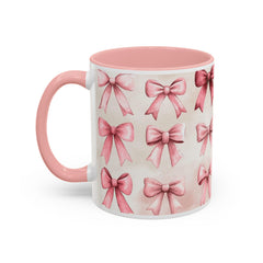 Pink Watercolor Bows Mug , Accent Coffee Mug,Coquette Bow Mug, Pink Aesthetic Coffee Cup, Girly Valentine Mug