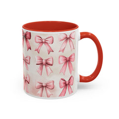 Pink Watercolor Bows Mug , Accent Coffee Mug,Coquette Bow Mug, Pink Aesthetic Coffee Cup, Girly Valentine Mug