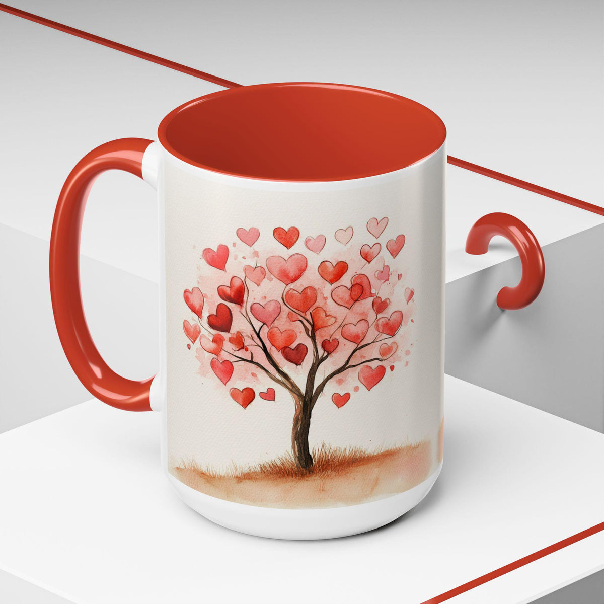 Watercolor Heart Tree Coffee Mug ,Valentine Love Heart Tree Accent Mug,Romantic,Valentines Day Gift for Girlfriend,Sweet Heart Porcelain Cup