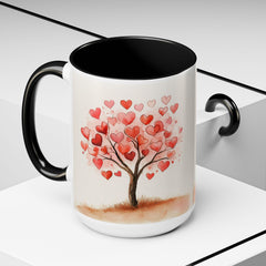 Watercolor Heart Tree Coffee Mug ,Valentine Love Heart Tree Accent Mug,Romantic,Valentines Day Gift for Girlfriend,Sweet Heart Porcelain Cup