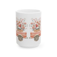 Floral Vintage Truck Mug ,Ceramic Coffee Cup,Romantic Cupid Coffee Cup, Anniversary Celebration Gift