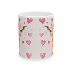 Watercolor Giraffe with Pink Hearts Mug ,Romantic Cupid Coffee Cup, Anniversary Celebration Gift, Artistic Aesthetic Tea Cup