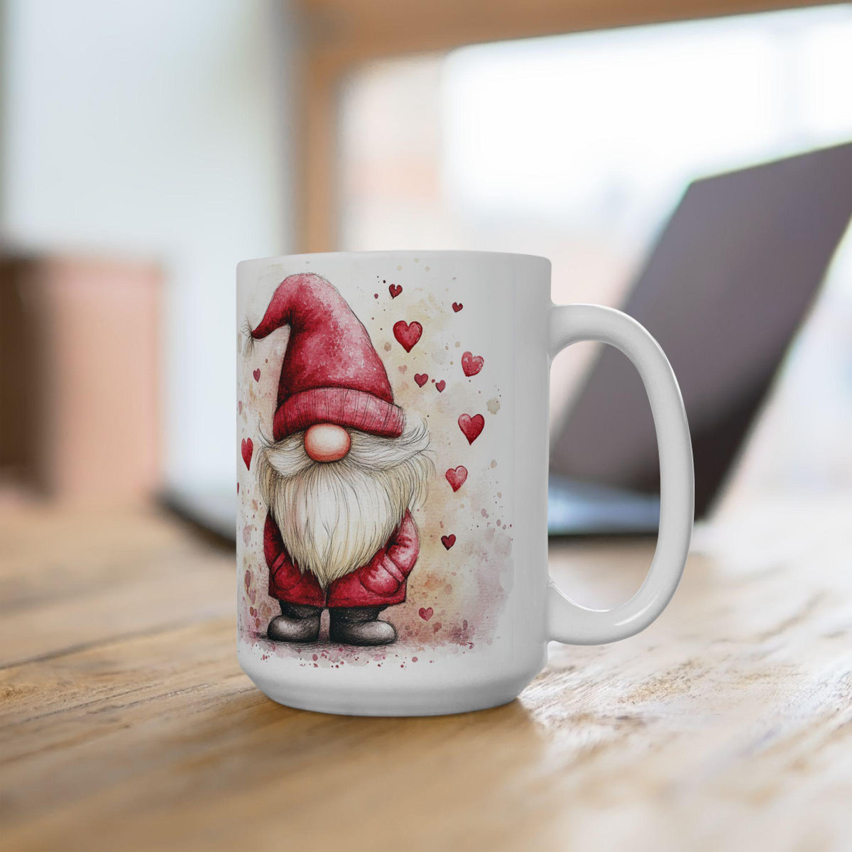Valentine Gnome Hearts Mug,Cute Gnome Coffee Mug, Whimsical Garden Gnome Gift,Spring Floral Aesthetic Mug, Nordic Gnome Decor