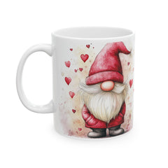 Valentine Gnome Hearts Mug,Cute Gnome Coffee Mug, Whimsical Garden Gnome Gift,Spring Floral Aesthetic Mug, Nordic Gnome Decor