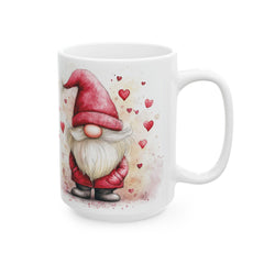 Valentine Gnome Hearts Mug,Cute Gnome Coffee Mug, Whimsical Garden Gnome Gift,Spring Floral Aesthetic Mug, Nordic Gnome Decor