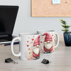 Valentine Gnome Hearts Mug,Cute Gnome Coffee Mug, Whimsical Garden Gnome Gift,Spring Floral Aesthetic Mug, Nordic Gnome Decor