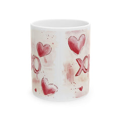 Watercolor Hearts XO Mug ,Valentine Romance Ceramic Mug,XOXO Coffee Mug with Hearts ,Valentines Day Gift