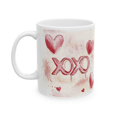 Watercolor Hearts XO Mug ,Valentine Romance Ceramic Mug,XOXO Coffee Mug with Hearts ,Valentines Day Gift