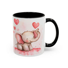 Valentine Mug ,Cute Watercolor Baby Elephant with Hearts Mug ,Accent Coffee Mug,Cute Baby Elephant Mug with Hearts, Valentine Gift