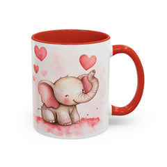 Valentine Mug ,Cute Watercolor Baby Elephant with Hearts Mug ,Accent Coffee Mug,Cute Baby Elephant Mug with Hearts, Valentine Gift