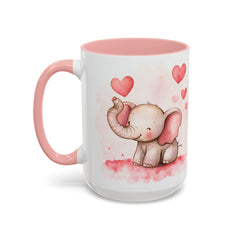 Valentine Mug ,Cute Watercolor Baby Elephant with Hearts Mug ,Accent Coffee Mug,Cute Baby Elephant Mug with Hearts, Valentine Gift