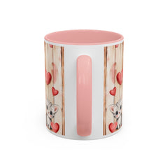 Watercolor Hearts and Kittens Accent Coffee Mug , Cute Cat Love Design,Valentine Gift