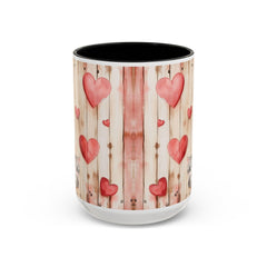 Watercolor Hearts and Kittens Accent Coffee Mug , Cute Cat Love Design,Valentine Gift