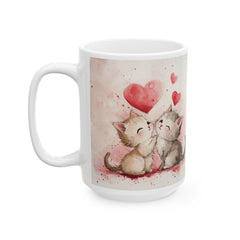 Watercolor Kissing Kitten Mug, Ceramic Coffee Cup,Cute Kittens Love Mug ,Valentine Cat Coffee Cup