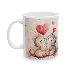 Watercolor Kissing Kitten Mug, Ceramic Coffee Cup,Cute Kittens Love Mug ,Valentine Cat Coffee Cup