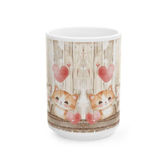 Valentine Mug,Kawaii Heart Kittens Mug ,Ceramic Coffee Cup,Cute Kittens Love Mug,Valentine Cat Coffee Cup