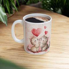 Watercolor Kissing Kitten Mug, Ceramic Coffee Cup,Cute Kittens Love Mug ,Valentine Cat Coffee Cup