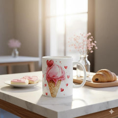 Valentine Mug,Heart Ice Cream Cone Mug ,Valentine Pink Hearts Ceramic Mug, Gift for friend