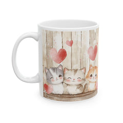 Valentine Mug,Kawaii Heart Kittens Mug ,Ceramic Coffee Cup,Cute Kittens Love Mug,Valentine Cat Coffee Cup