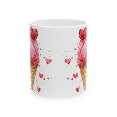 Valentine Mug,Heart Ice Cream Cone Mug ,Valentine Pink Hearts Ceramic Mug, Gift for friend